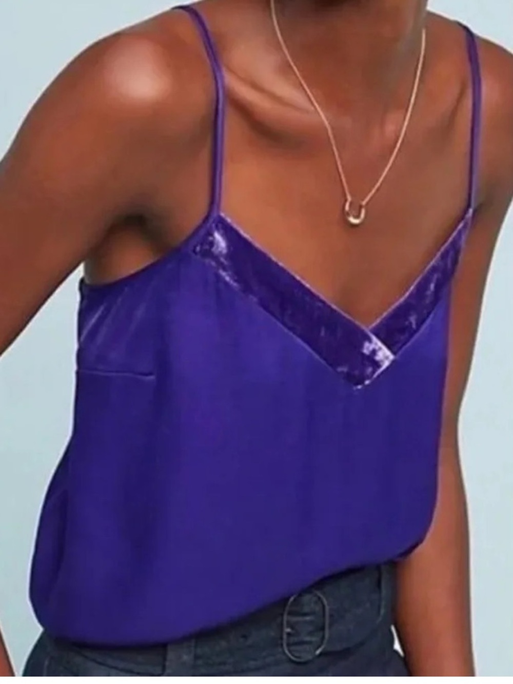Anthropologie Floreat Purple Cami Tank with Velvet Trim